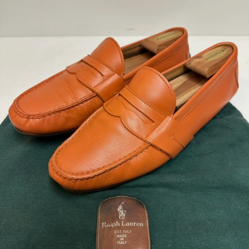 VGUC Ralph Lauren Purple Label Hayward Driver Loafer Coral Orange Italy 10 D